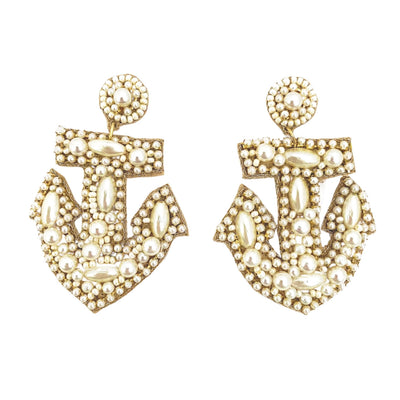Amara's Enchanted Forest Amaras AEF shop Beth Ladd Collections Gold Pearl Nautical Anchor Statement Mermaid Earrings Made In India Handmade Gives Back Ethically Made Sustainable Eco Friendly Statement Jewelry Tropical Report Vacation Studs