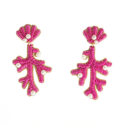 Amara's Enchanted Forest Amaras AEF shop Beth Ladd Collections Magenta Pink Pearl Coral Mermaid Earrings Made In India Handmade Gives Back Ethically Made Sustainable Eco Friendly Statement Jewelry Tropical Report Vacation