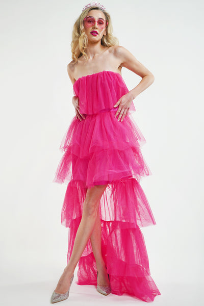 Amara's Enchanted Forest AEF shopaef Strut and Bolt High Low High-Low Hi Lo Maxi Tulle Tiered Fuchscia Hot Pink Barbie Dress Skirt in Women's Women Dresses Gowns Party Even Special Occasion Taylor Swift Concert Swifty Swifties Strapless