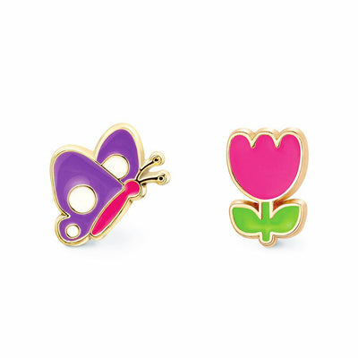 Amara's Enchanted Forest AEF shopaef Girl Nation The Little Piggy Rainbow Kids Little Big Girl Girls Earrings Mix And Match Jewelry Gold Hypoallergenic Flower and Flutter Cutie Enamel Studs