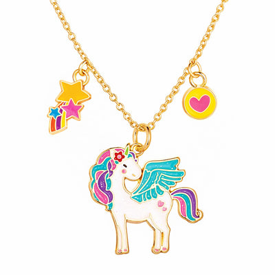 Amara's Enchanted Forest AEF shopaef Girl Nation Charming Whimsy Necklace Glitter Unicorn Star Kids Little Big Girl Girls Jewelry Necklaces Pendent Charms Falling Stars Heart
