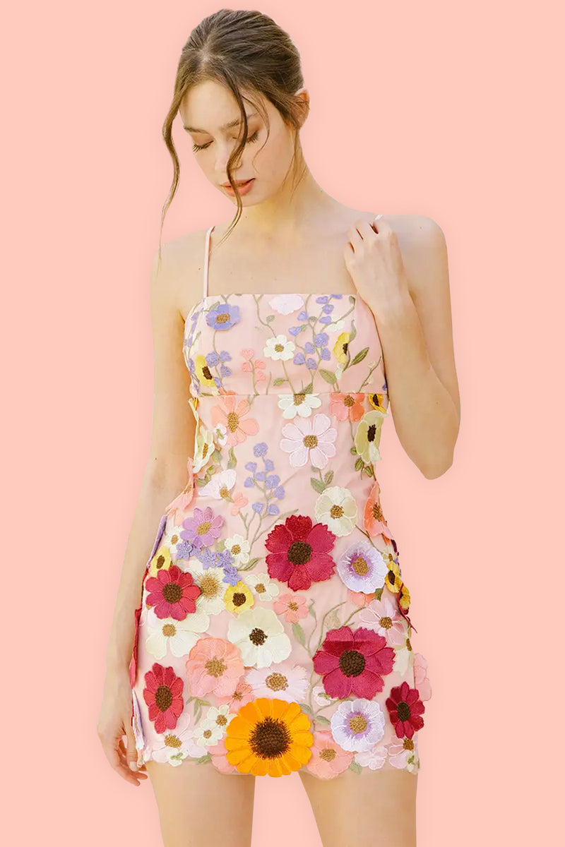 Flower Power Mini Dress - Peachy Pink
