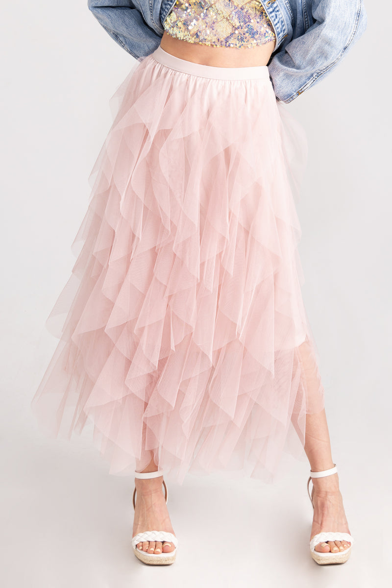 Rose Pink Cascading Tulle Skirt