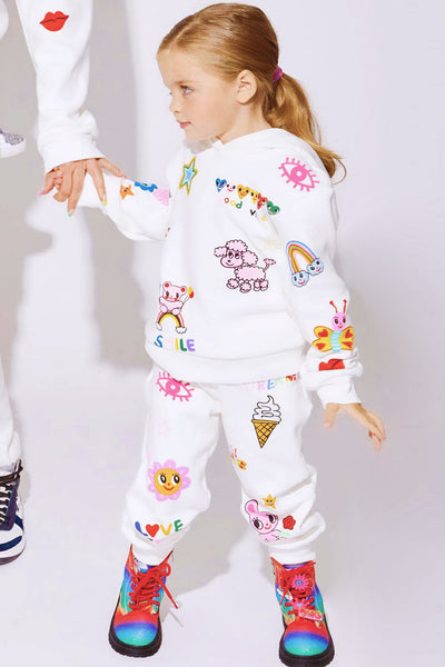 Amara's Enchanted Forest AEF shopaef Lola And The Boys Positive Positivity Creative Doodle Art Sweatshirt Sweatpant Jogger Hoodie Set for Mommy And Me Kids Girls White Multicolor