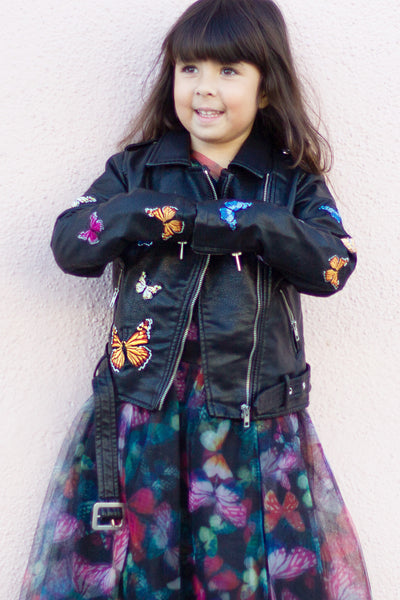 Amara's Enchanted Forest AEF shopAEF Amaras Hannah Banana Faux Leather Butterfly Motorcycle Biker Jacket vegan pleather butterflies little big girls girl tween teen outerwear black fashion style apparel clothing clothes