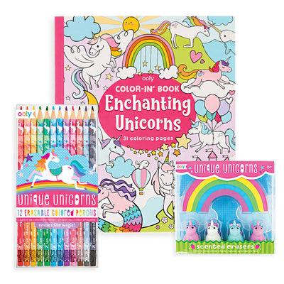 Amara's Enchanted Forest AEF shopAEF Amaras Ooly school kids work fun play coloring book colored pencils erasers set gift unicorn unicorns rainbow rainbows