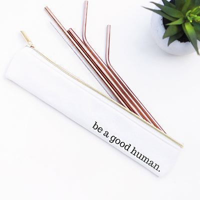 Amara's Enchanted Forest AEF shopaef Last Straw Shop Be A Good Human Stainless Metal Steel Straw Set Rose Gold Copper Women Women's Travel Utensils Accessories