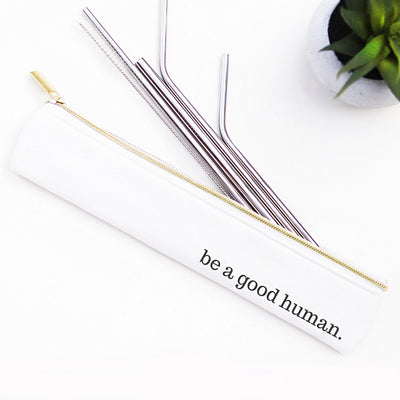 Amara's Enchanted Forest AEF shopaef Last Straw Shop Be A Good Human Stainless Metal Steel Straw Set Silver Women Women's Travel Utensils Accessories