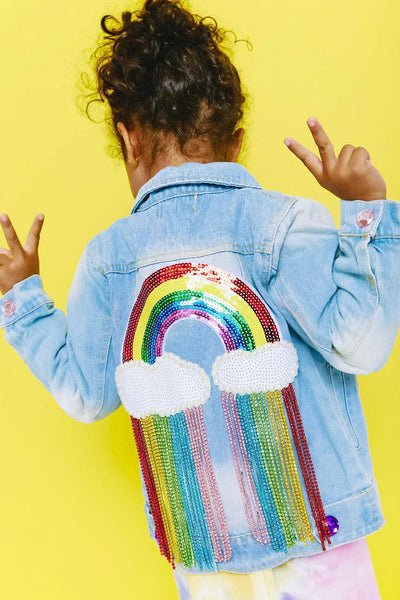 Amara's Enchanted Forest aef shopaef lola and the boys rainbow crystal rain rhinestones denim jacket kids kid girl girls mommy and me