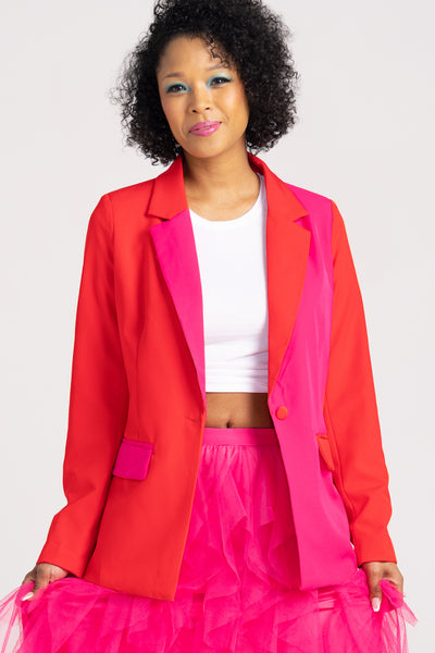 Amara's Enchanted Forest AEF shopaef Strut and Bolt Color Block Red Hot Pink Fuchsia Blazer Jacket Women's Women Jackets Outerwear