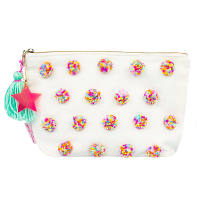 Amara's Enchanted Forest AEF shopAEF Amaras Taylor Elliot Designs large canvas pencil bag pouch cosmetic colorful rainbow pompom star stars printed office supply supplies school women women's big girl girls teen tween